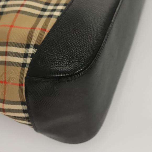 BURBERRY Nova Check Hand Bag Canvas Leather Beige Gold Auth 131011